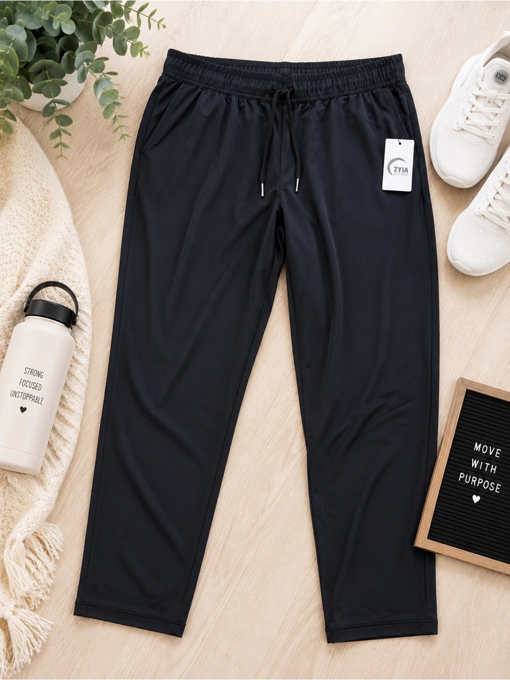 ZYIA Black Straight-Leg Everywhere Active Pants